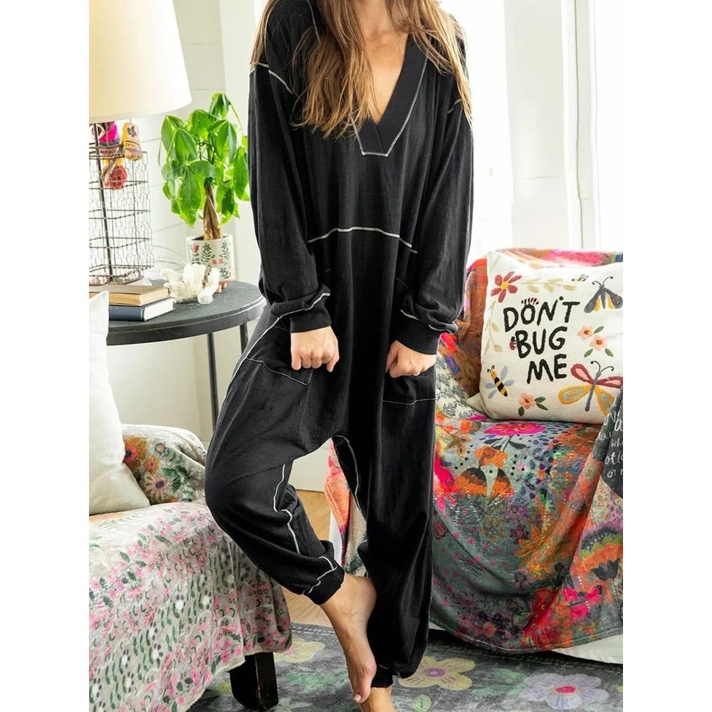 Natural Life Cotton Harem Slouchy Lounge Jumpsuit In Black Women's Size S